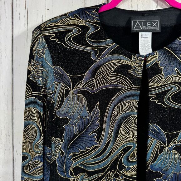 Alex Evenings Womens Metallic Floral Jacket L Elegant Evening Glam Holiday - Picture 2 of 13